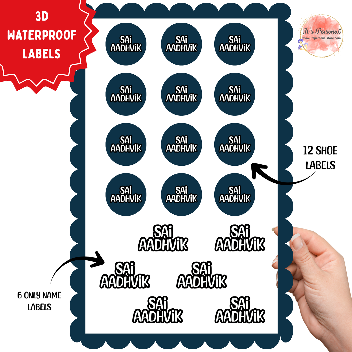 ONLY NAME - 3D EMBOSSED WATERPROOF LABELS (ASSORTED PACK)