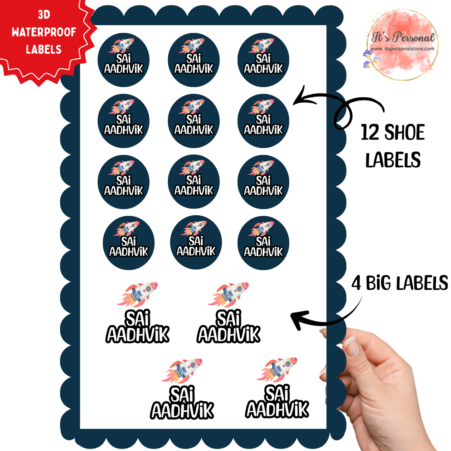 ROCKET - 3D EMBOSSED WATERPROOF LABELS (ASSORTED PACK)