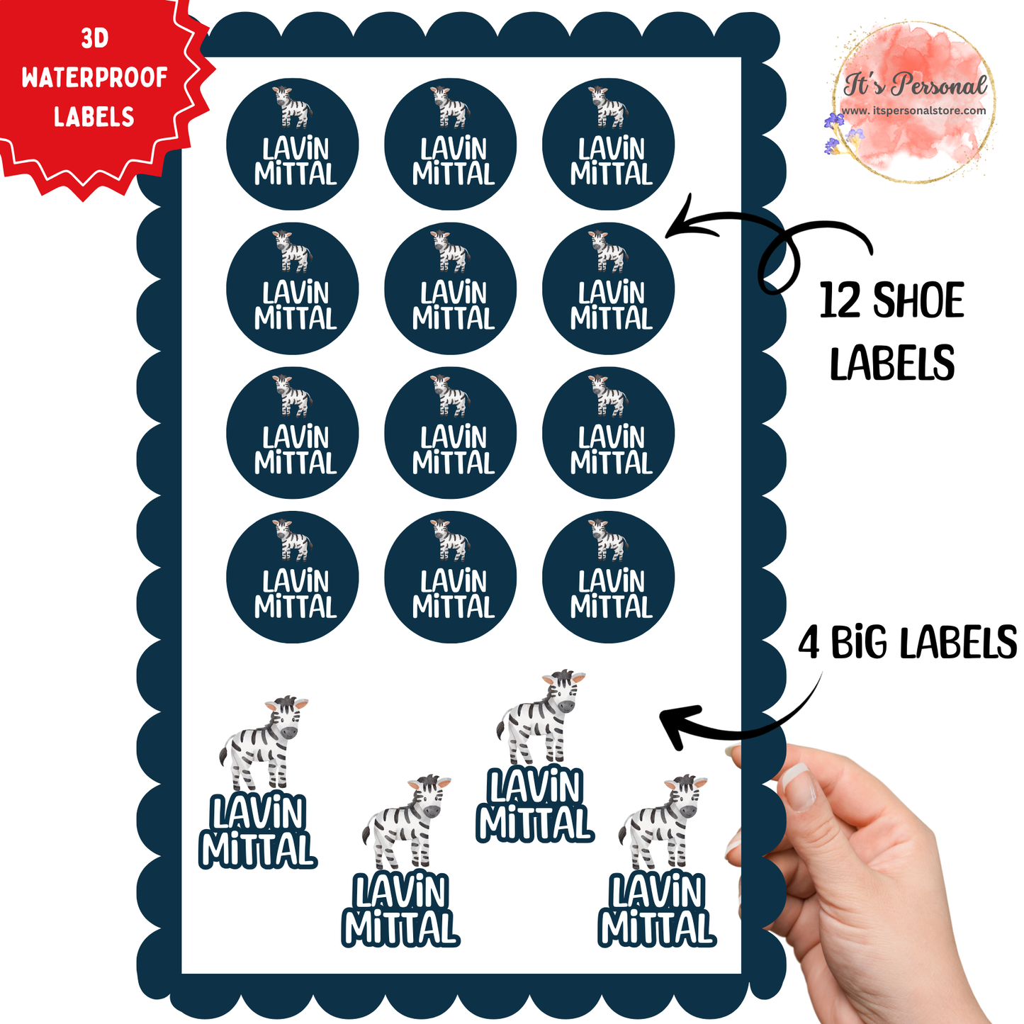ZEBRA - 3D EMBOSSED WATERPROOF LABELS (ASSORTED PACK)