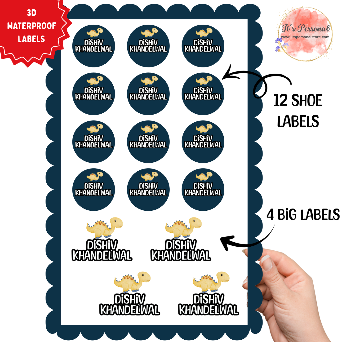 DINOSAUR - 3D EMBOSSED WATERPROOF LABELS (ASSORTED PACK)