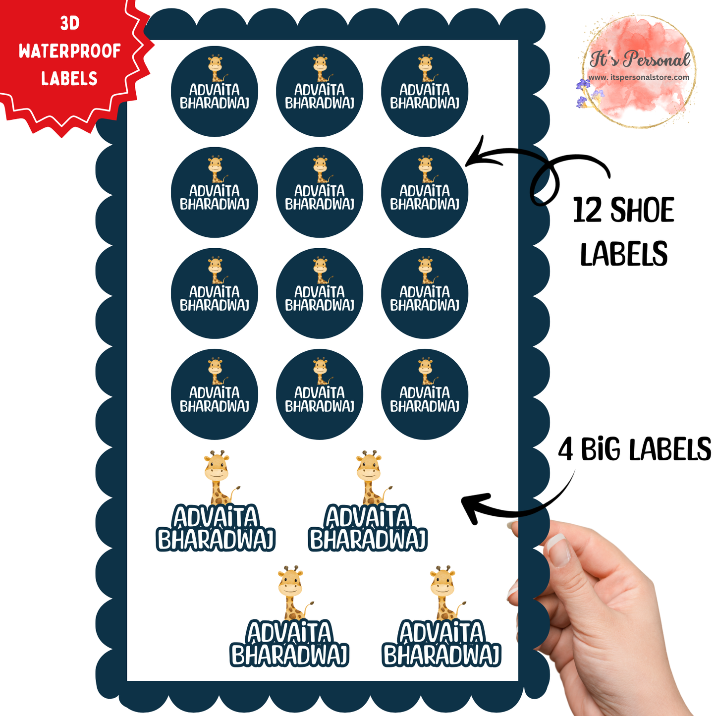 GIRAFFE - 3D EMBOSSED WATERPROOF LABELS (ASSORTED PACK)