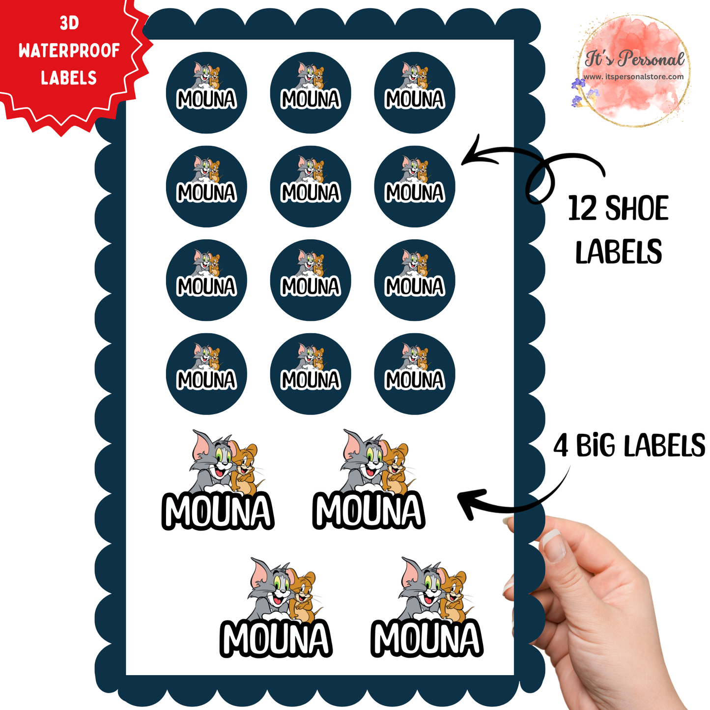 TOM & JERRY - 3D EMBOSSED WATERPROOF LABELS (ASSORTED PACK)