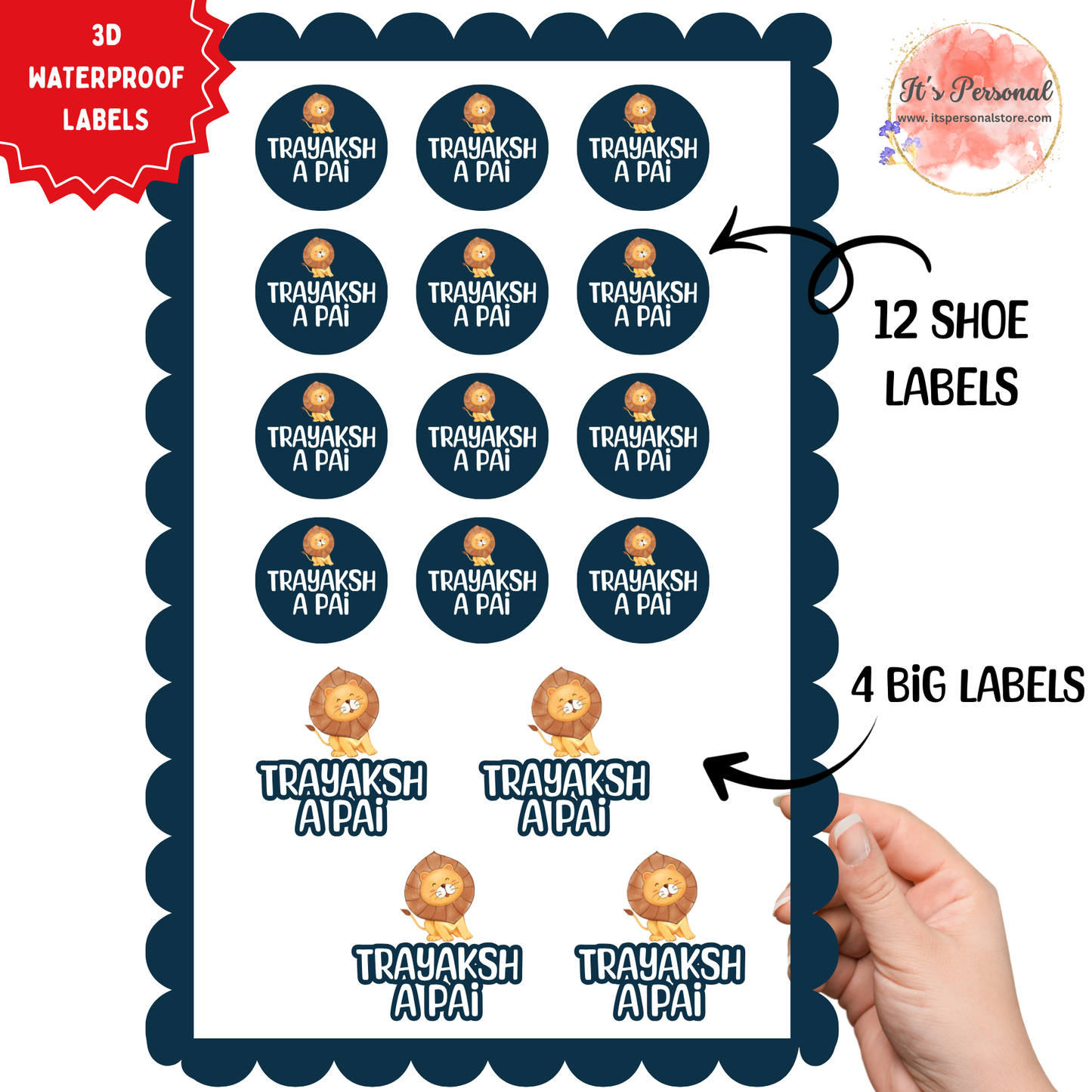 LION - 3D EMBOSSED WATERPROOF LABELS (ASSORTED PACK)