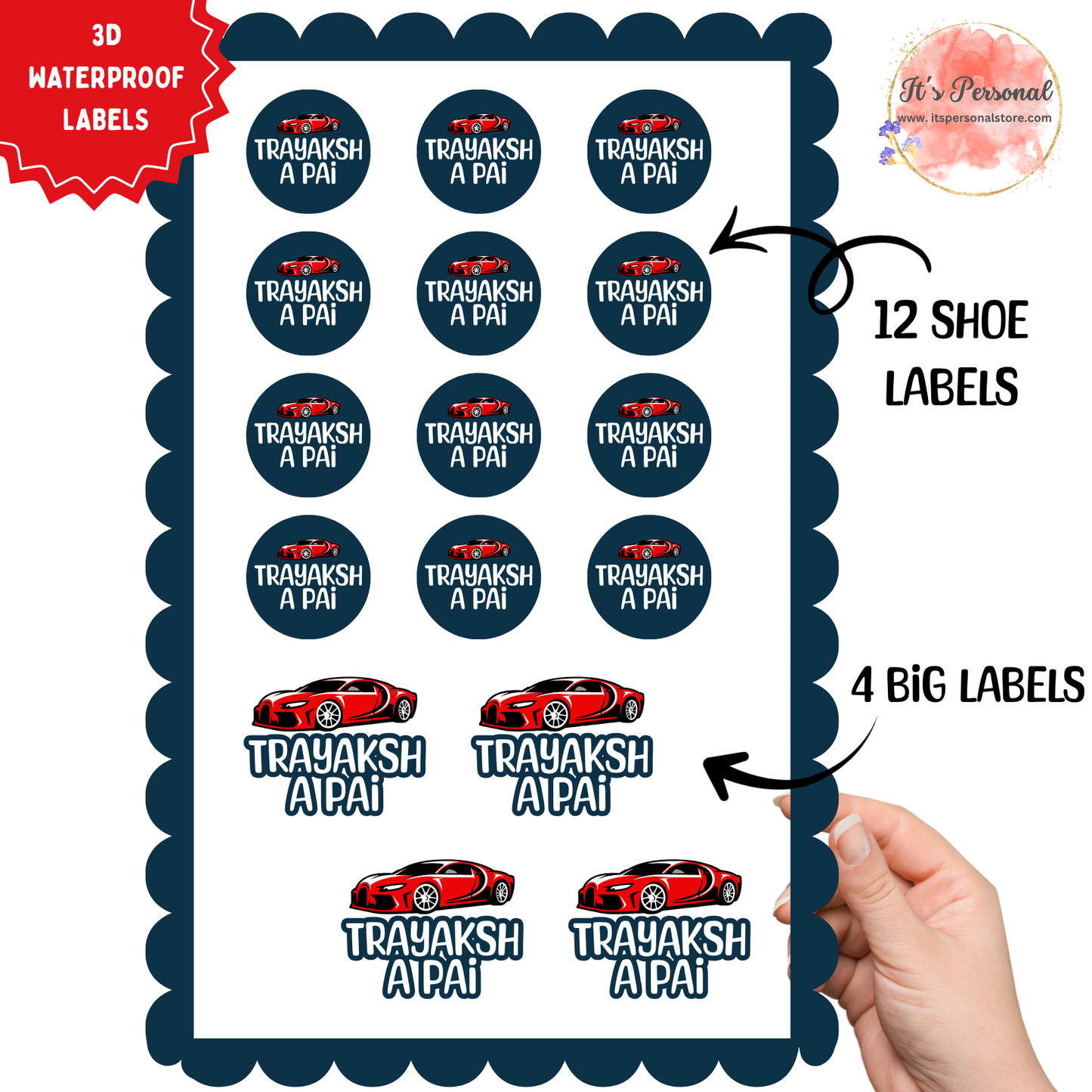 CAR - 3D EMBOSSED WATERPROOF LABELS (ASSORTED PACK)
