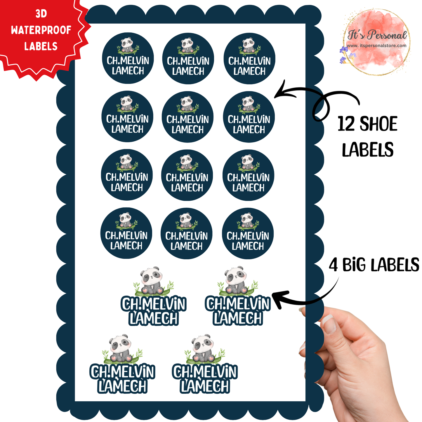 PANDA - 3D EMBOSSED WATERPROOF LABELS (ASSORTED PACK)