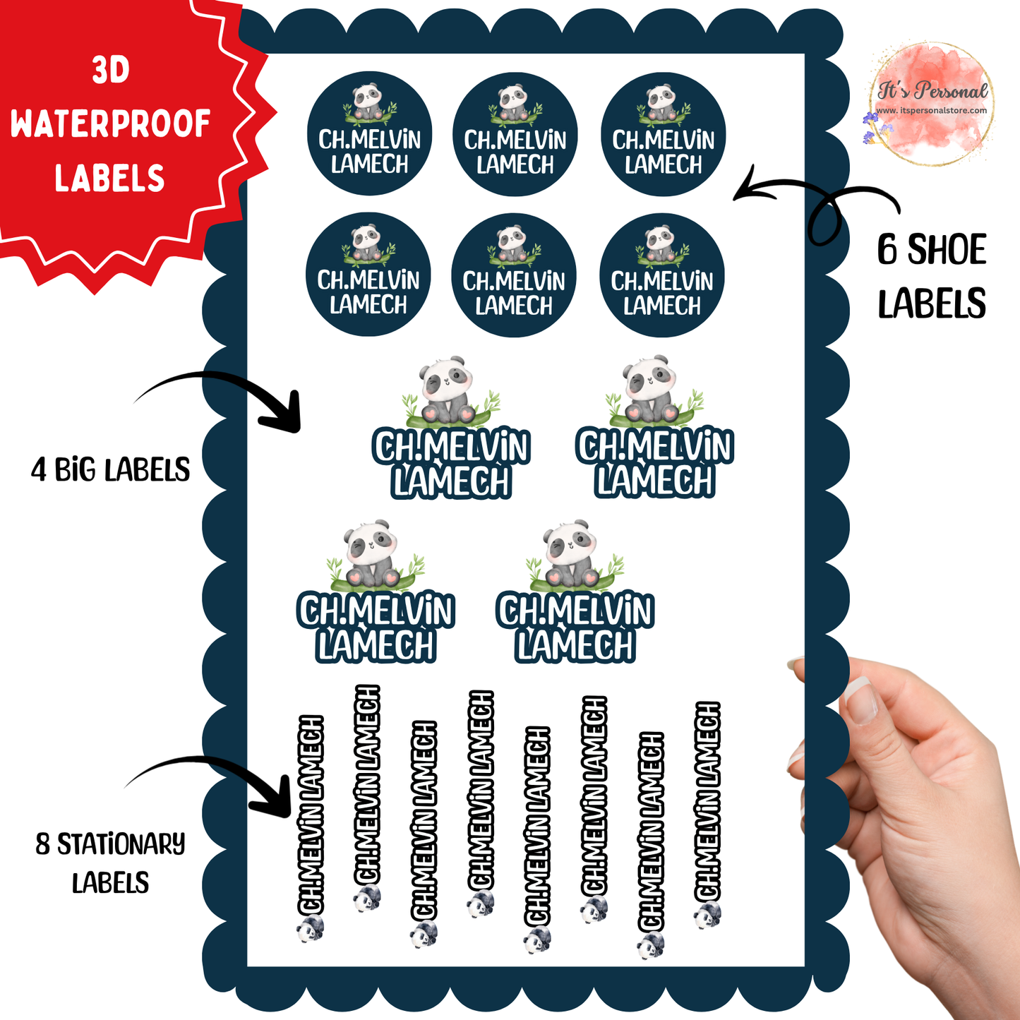 PANDA - 3D EMBOSSED WATERPROOF LABELS (ASSORTED PACK)