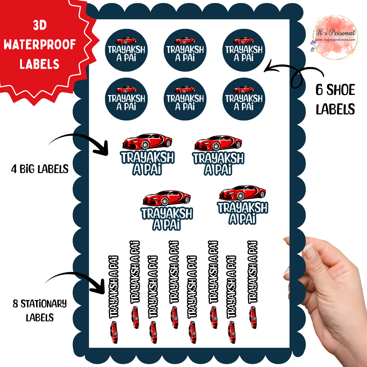 CAR - 3D EMBOSSED WATERPROOF LABELS (ASSORTED PACK)
