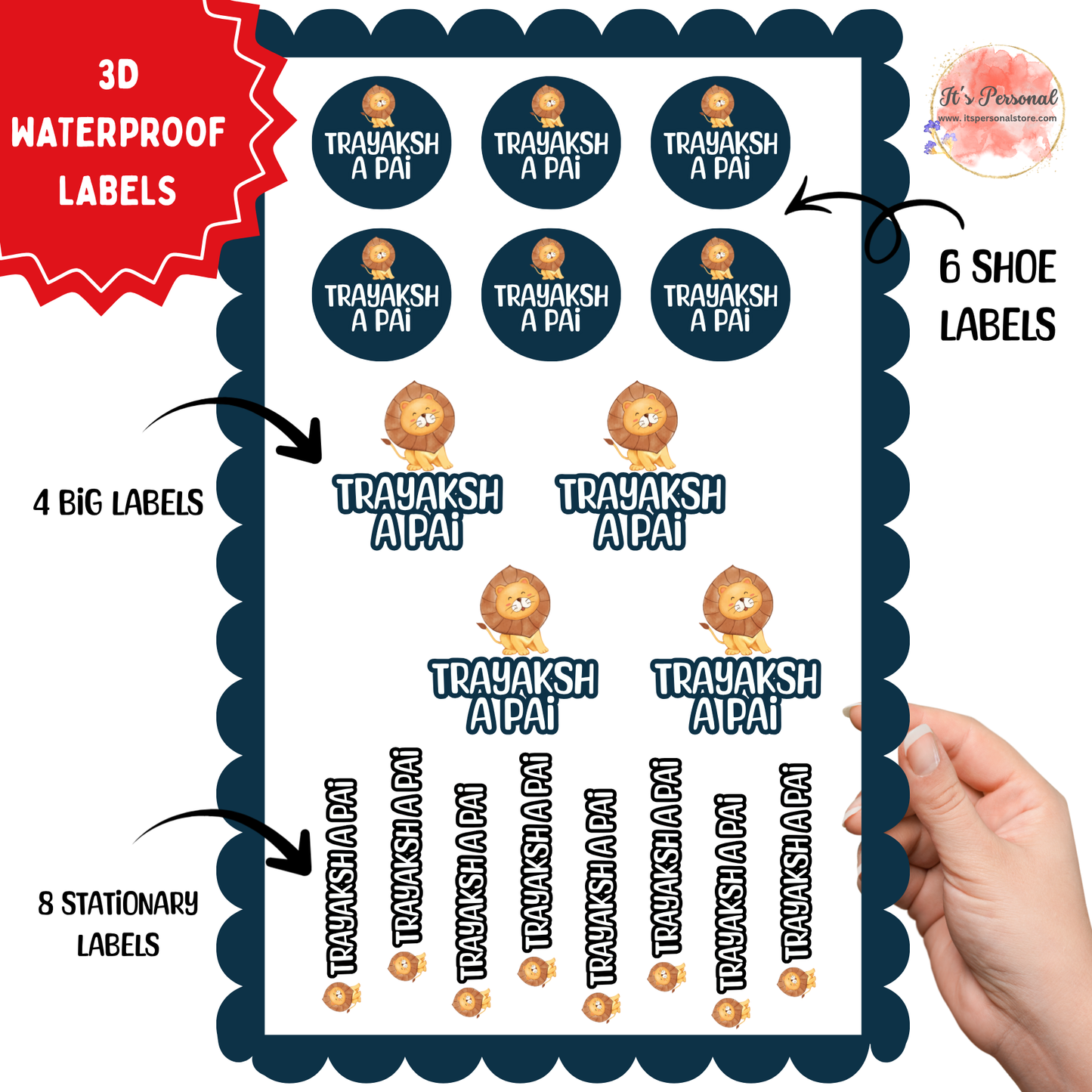 LION - 3D EMBOSSED WATERPROOF LABELS (ASSORTED PACK)