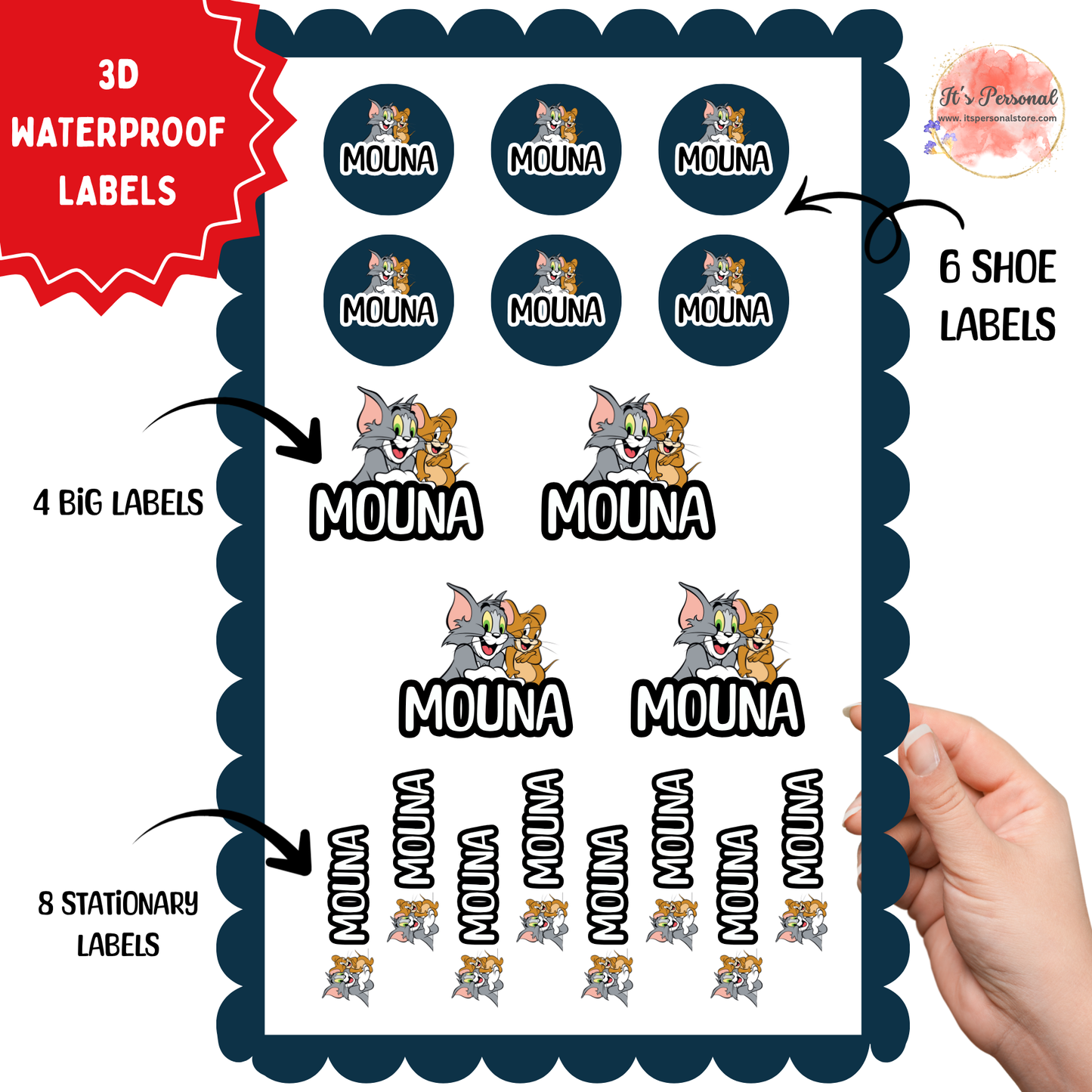 TOM & JERRY - 3D EMBOSSED WATERPROOF LABELS (ASSORTED PACK)