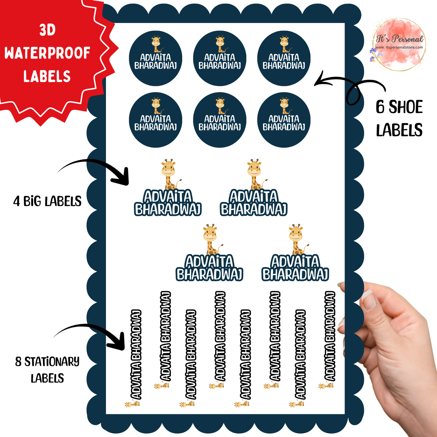 GIRAFFE - 3D EMBOSSED WATERPROOF LABELS (ASSORTED PACK)