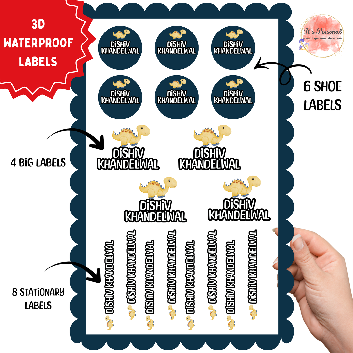 DINOSAUR - 3D EMBOSSED WATERPROOF LABELS (ASSORTED PACK)