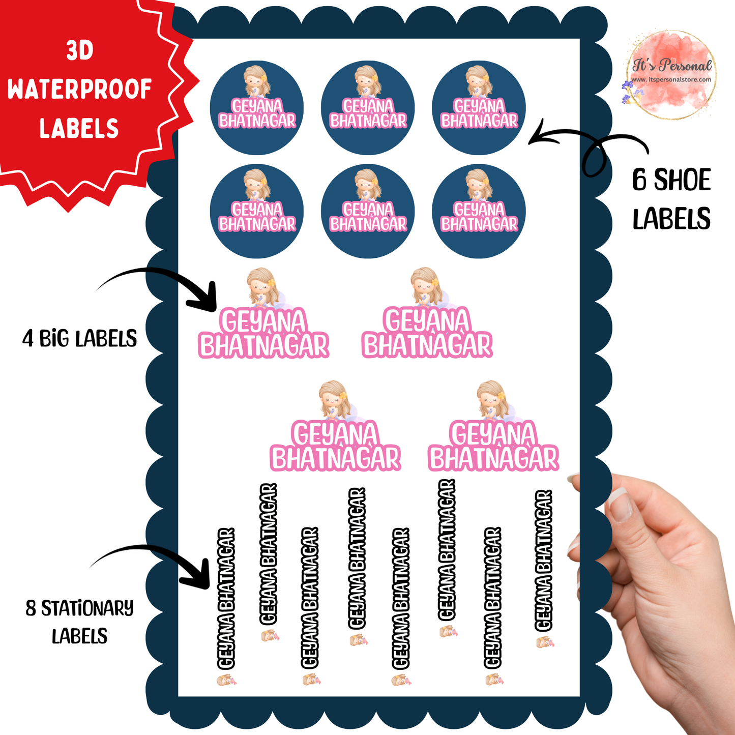 MERMAID - 3D EMBOSSED WATERPROOF LABELS (ASSORTED PACK)