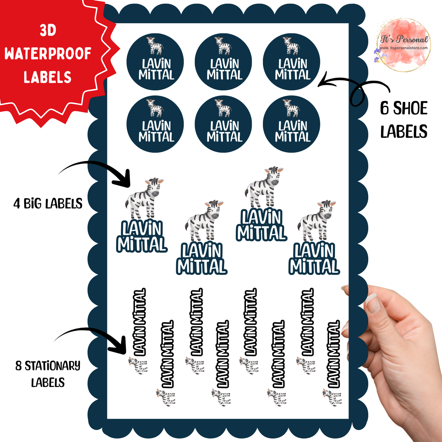 ZEBRA - 3D EMBOSSED WATERPROOF LABELS (ASSORTED PACK)