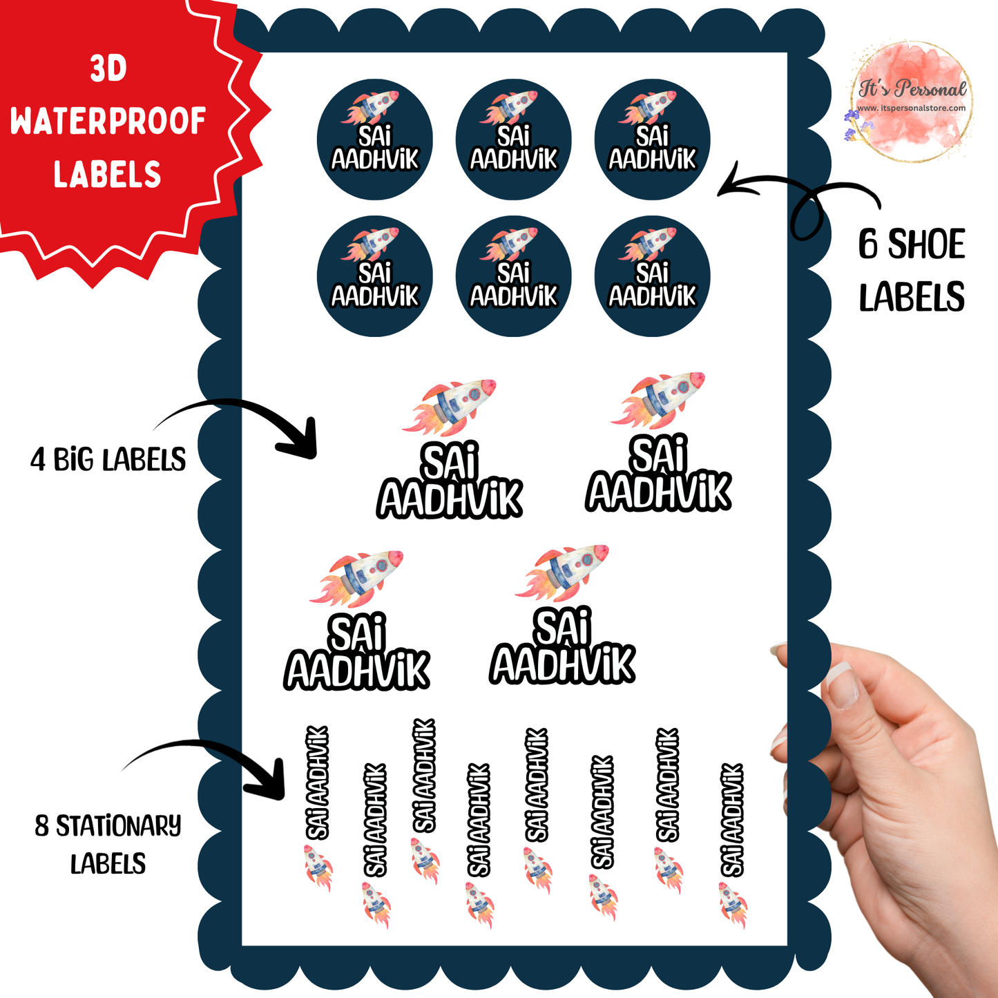 ROCKET - 3D EMBOSSED WATERPROOF LABELS (ASSORTED PACK)