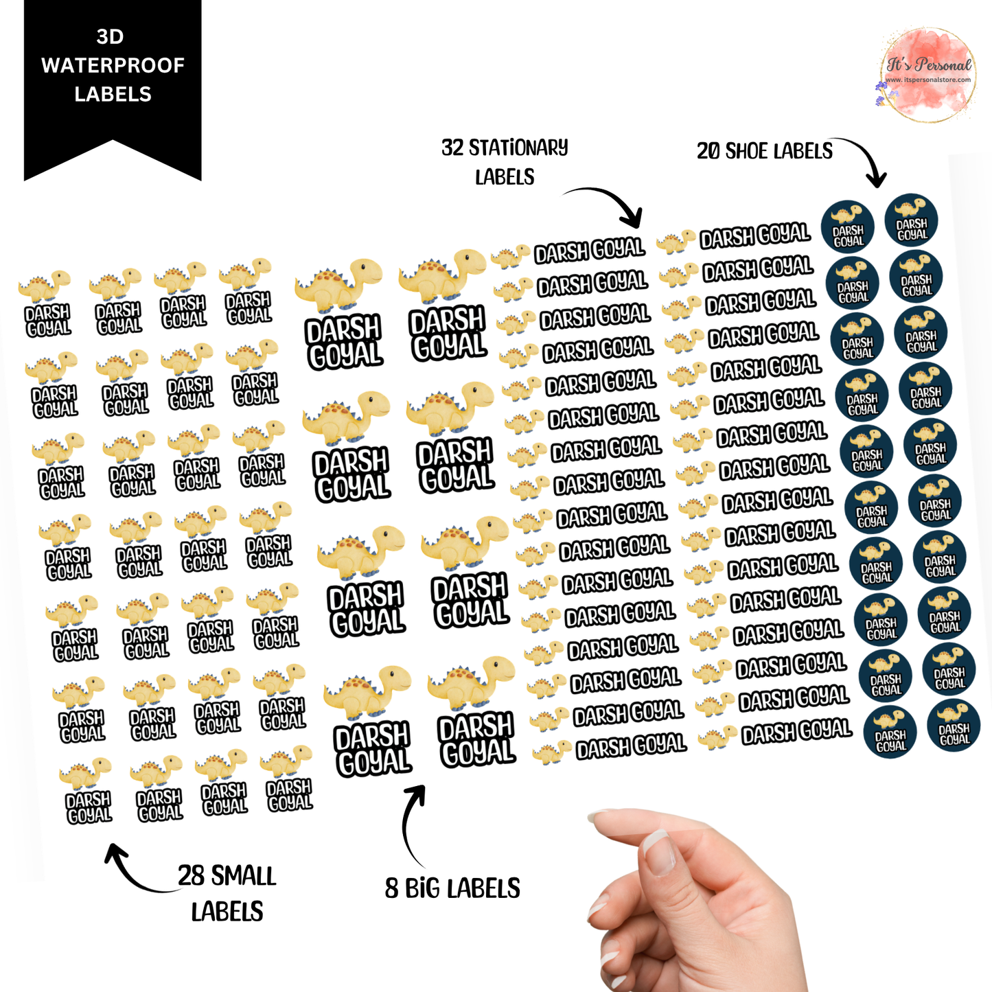 DINOSAUR - 3D EMBOSSED WATERPROOF LABELS (ASSORTED PACK)