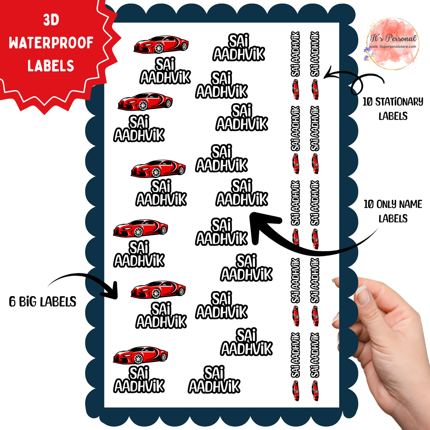 CAR - 3D EMBOSSED WATERPROOF LABELS (ASSORTED PACK)