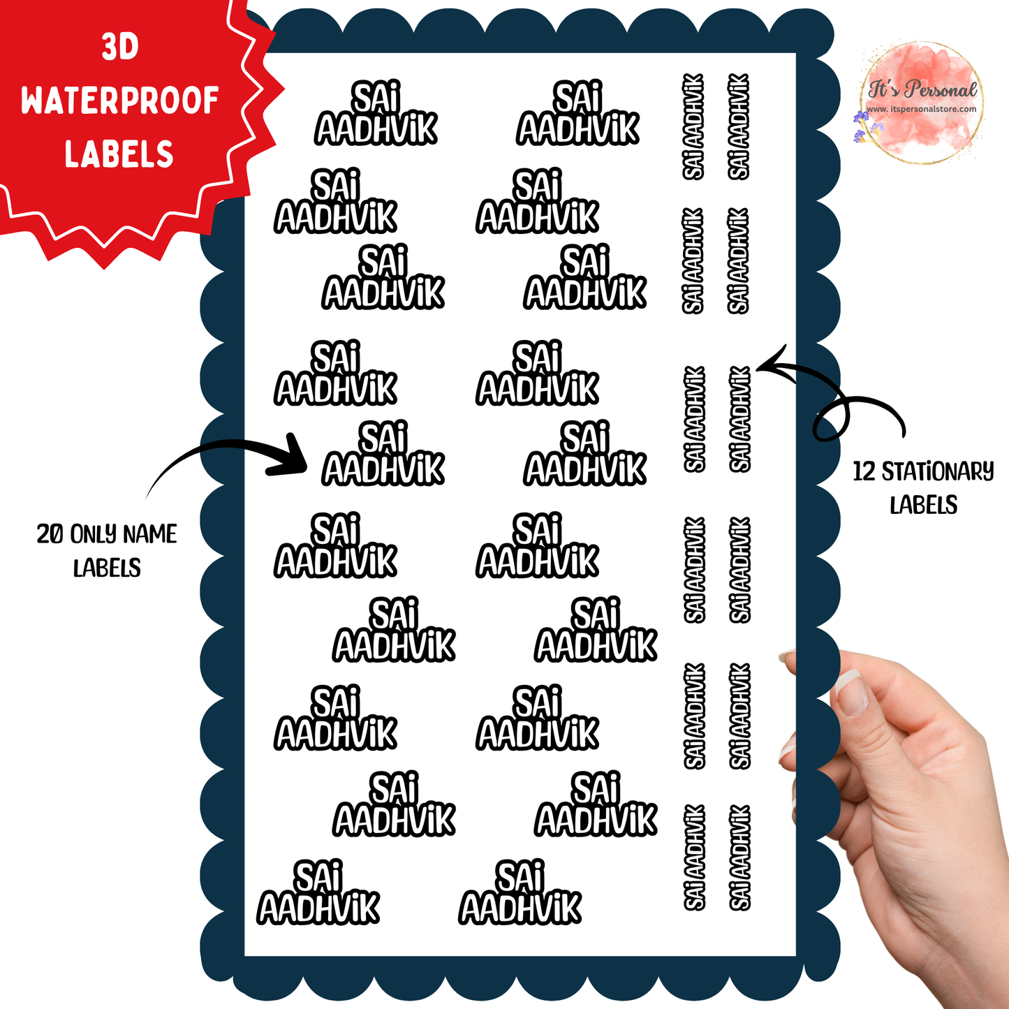 ONLY NAME - 3D EMBOSSED WATERPROOF LABELS (ASSORTED PACK)