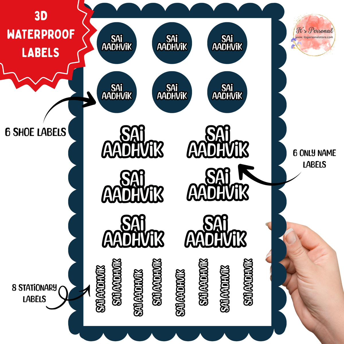 ONLY NAME - 3D EMBOSSED WATERPROOF LABELS (ASSORTED PACK)