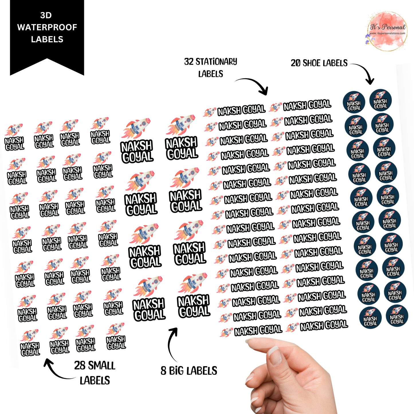 ROCKET - 3D EMBOSSED WATERPROOF LABELS (ASSORTED PACK)