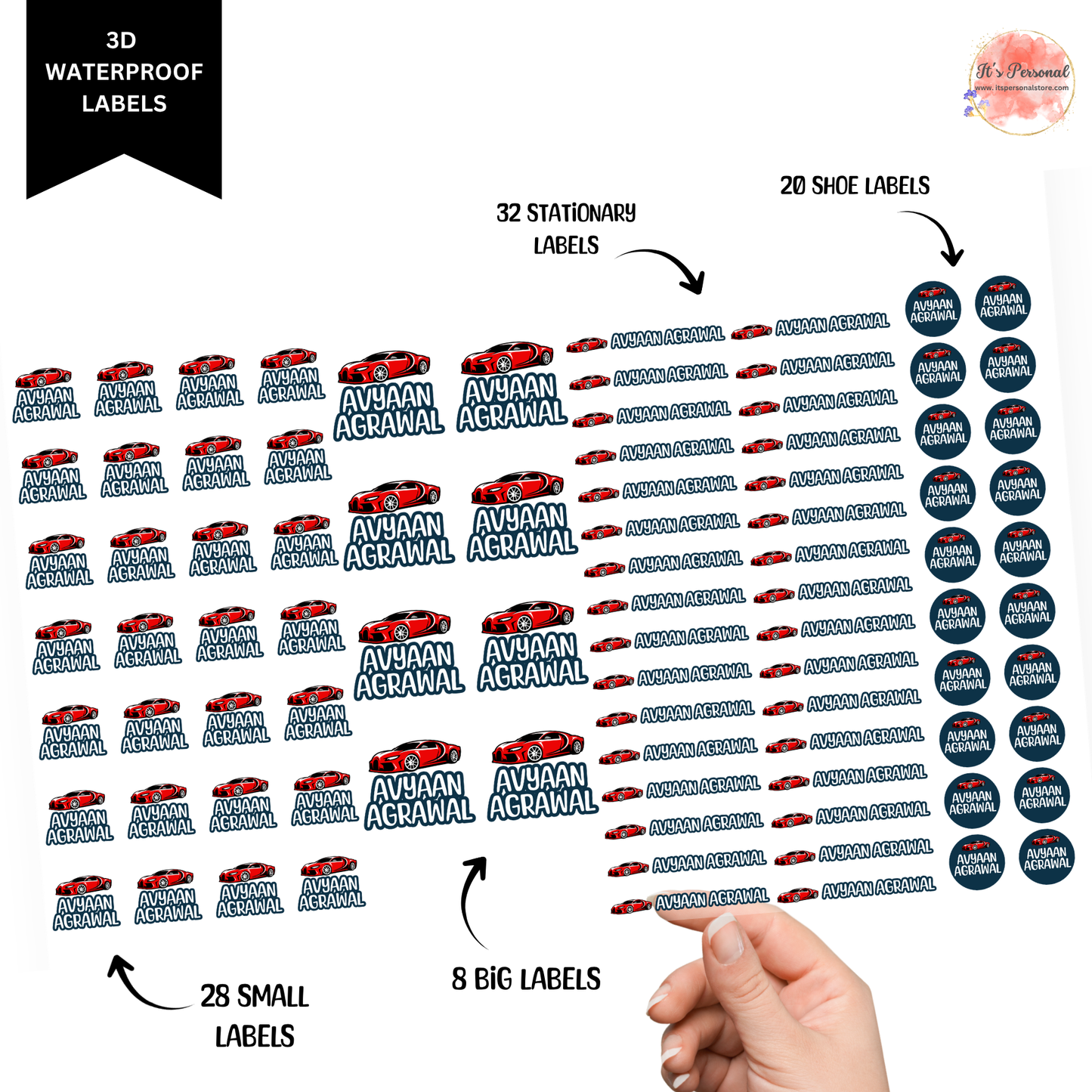 CAR - 3D EMBOSSED WATERPROOF LABELS (ASSORTED PACK)